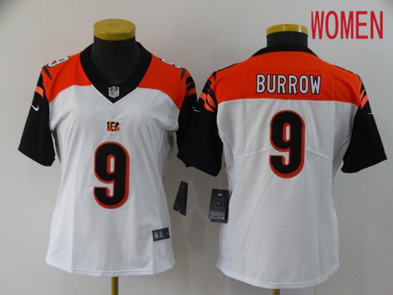 Women Cincinnati Bengals #9 Burrow White Nike Vapor Untouchable Stitched Limited NFL Jerseys